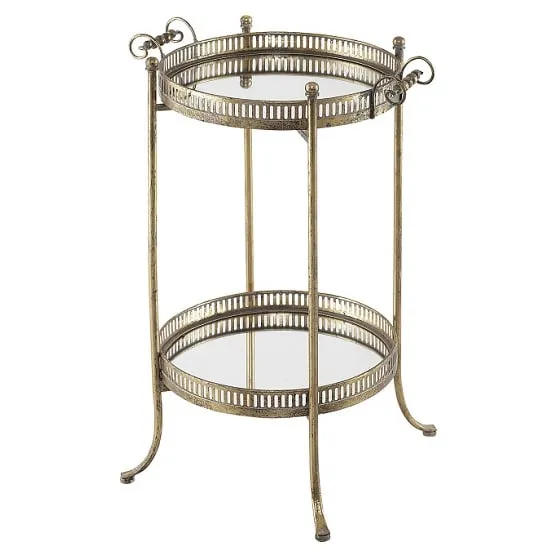 Sherin Round Mirrored Side Table with Serving Tray - Metal
