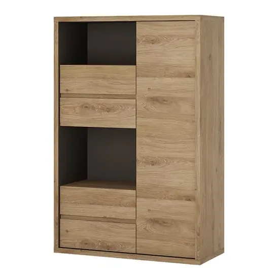Sholka Display Cabinet with 1 Door 4 Drawers - Oak