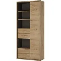 Sholka Wide Bookcase with 1 Door 4 Drawers - Oak