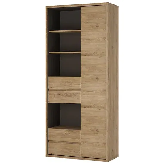 Sholka Wide Bookcase with 1 Door 4 Drawers - Oak