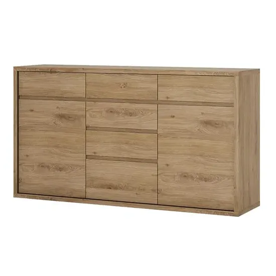 Sholka Wide Sideboard with 2 Doors 6 Drawers - Oak