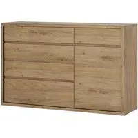 Sholka Wooden Sideboard with 1 Door and 5 Drawers - Oak