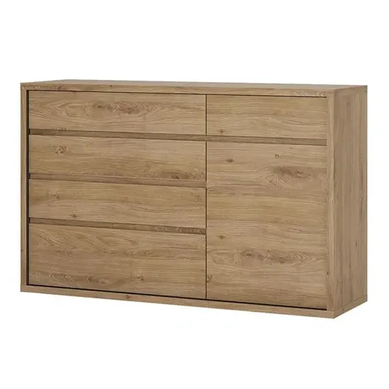 Sholka Wooden Sideboard with 1 Door and 5 Drawers - Oak image