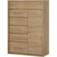 Sholka Wooden Sideboard with 1 Door and 6 Drawers - Oak