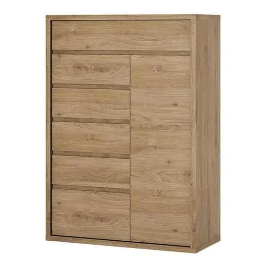 Sholka Wooden Sideboard with 1 Door and 6 Drawers - Oak
