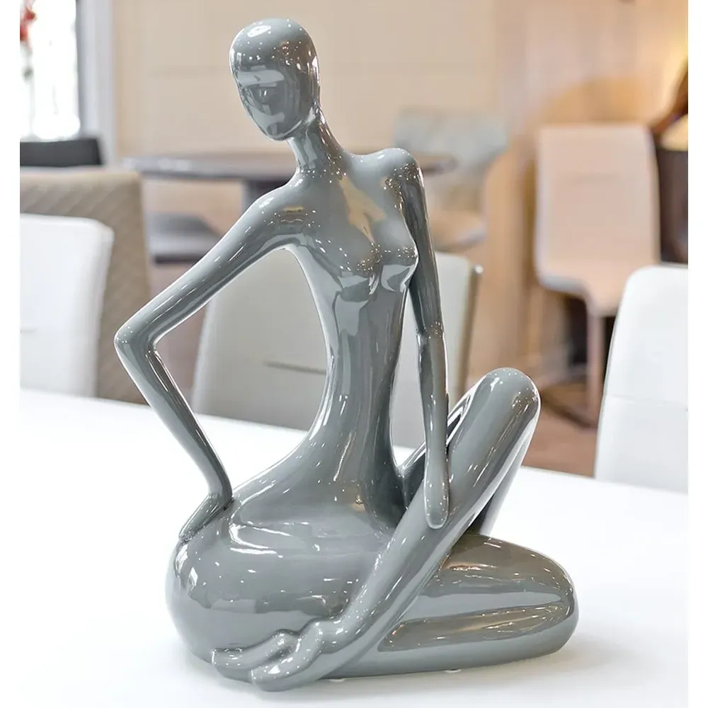 Shotwell Sitting Lady Sculpture - Grey, Ceramic