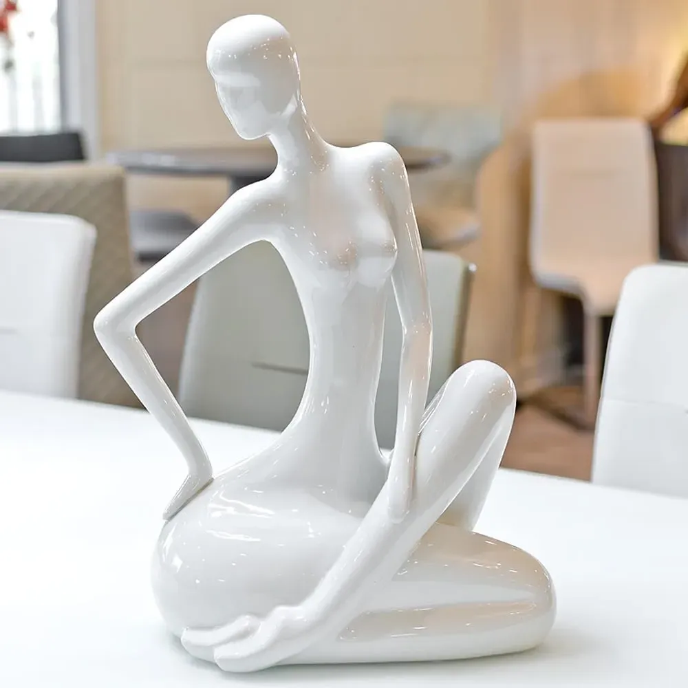 Shotwell Sitting Lady Sculpture - White, Ceramic