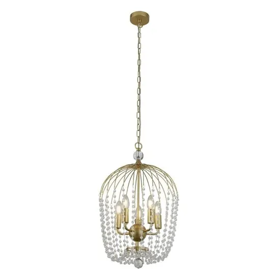 Shower 5 Light Crystal Ceiling Pendant Light - Gold