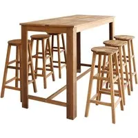Shyla Bar Table and 6 Bar Stools Set - Natural, Solid Acacia Wood alternate view
