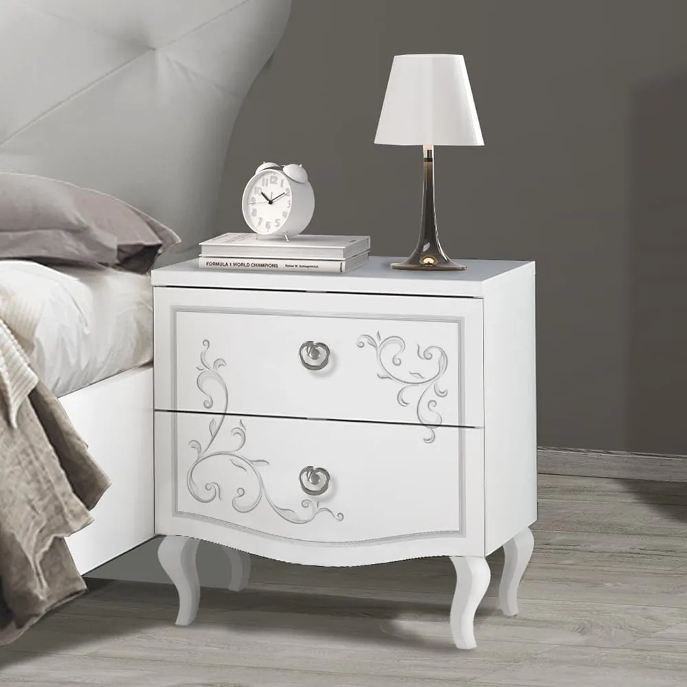 Sialkot Serigraphy Bedside Cabinets Pair - White, Wood