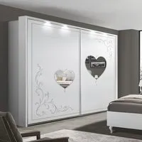 Sialkot Wardrobe with Mirror and LED - White, Wood