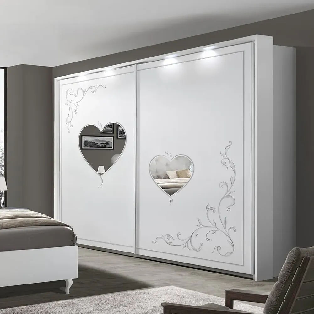 Sialkot Wardrobe with Mirror and LED - White, Wood