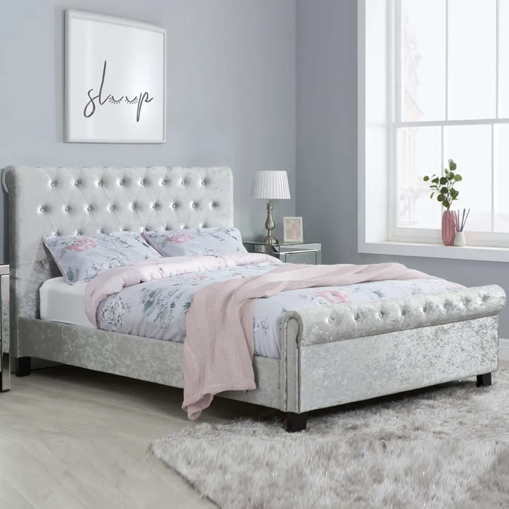 Siena Double Bed Frame - Steel, Crushed Velvet