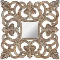 Siena Intricate Design Wall Mirror - Antique Wood Frame