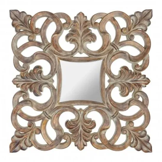 Siena Intricate Design Wall Mirror - Antique Wood Frame image