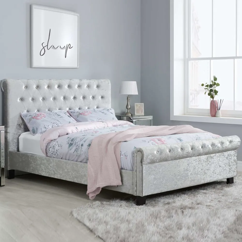 Siena King Size Bed Frame - Steel, Crushed Velvet