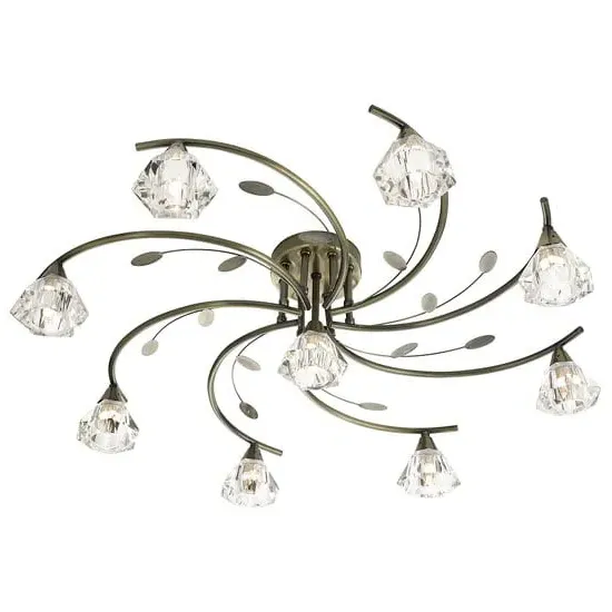 Sierra 9-Light Ceiling Light - Antique Brass, Clear Glass