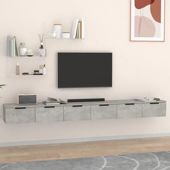 Sierra Wall Hung TV Stand with 6 Drawers - Concrete Effect