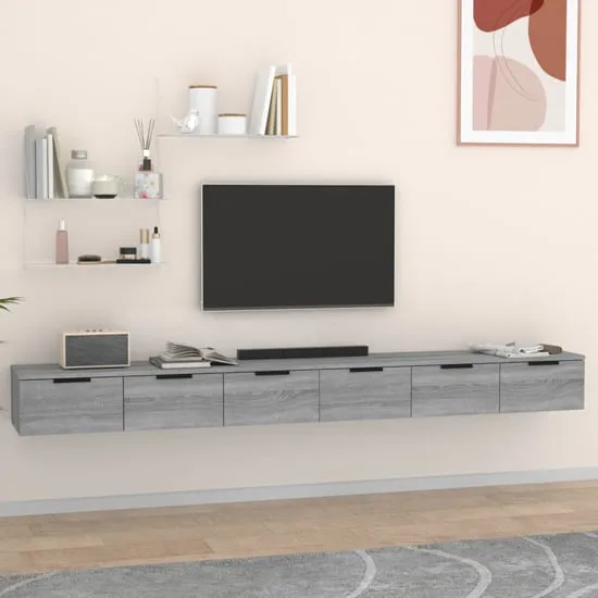 Sierra Wall Hung TV Stand with 6 Drawers - Grey Oak