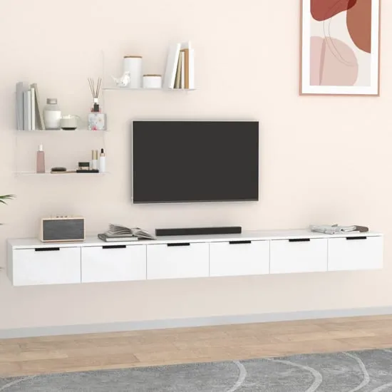 Sierra Wall Hung TV Stand with 6 Drawers - White