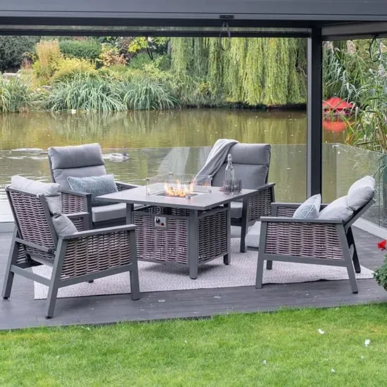Silas Aluminium Relaxer Set with Gas Firepit Table - Grey