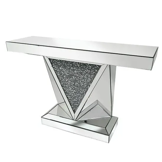 Silath Glass Console Table with Crystals - Silver, Mirror