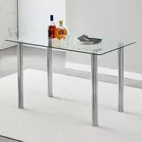 Silo Rectangular Glass Dining Table - Clear, Chrome