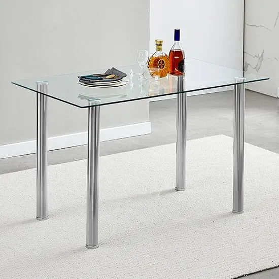 Silo Rectangular Glass Dining Table - Clear, Chrome image