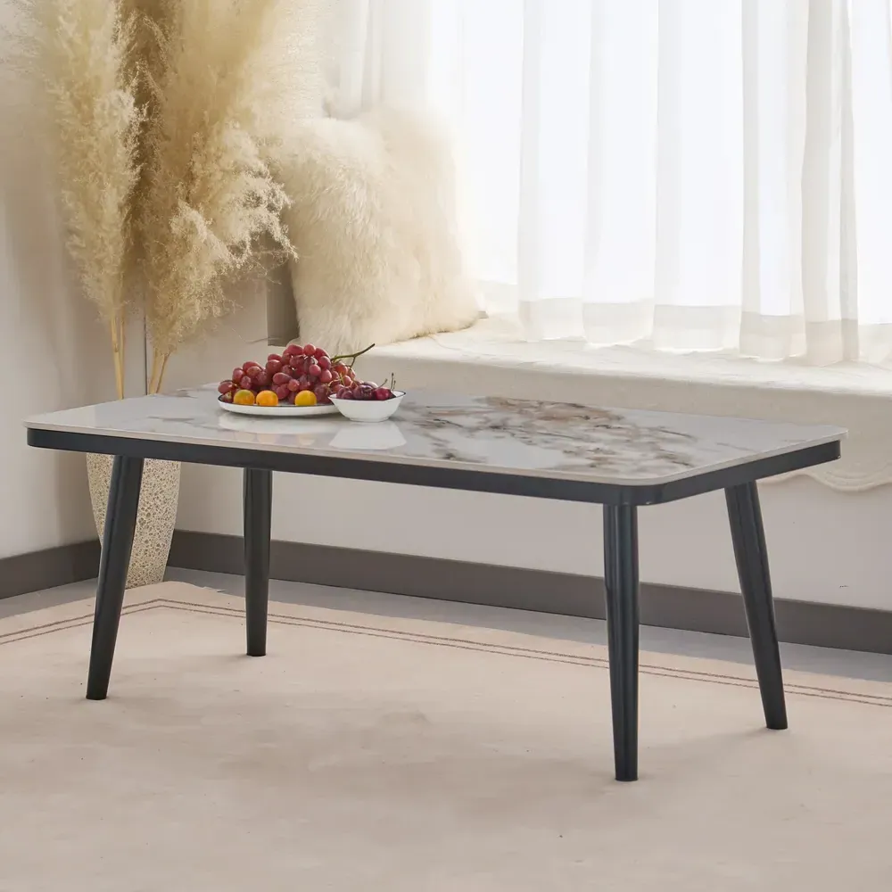 Silverton Coffee Table with Tapered Legs - Black, Marble Effect product