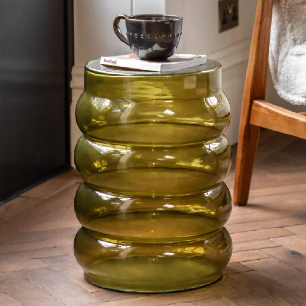 Silvis Mouth Blown Glass Side Table - Forest