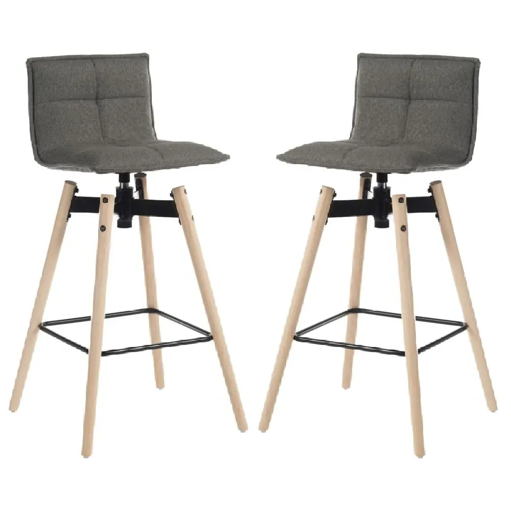 Silvis Swivel Barstools with Footrest - Grey, Fabric