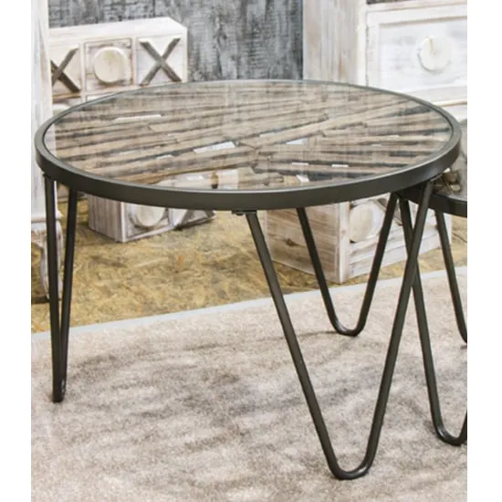 Simons Round Side Table - Clear Glass, Anthracite Metal image