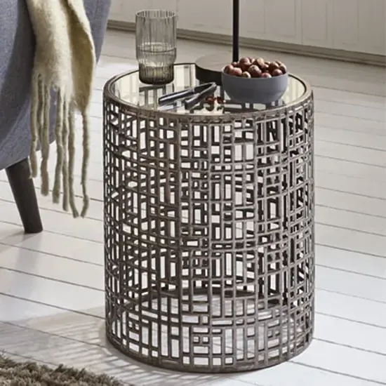 Simons Round Side Table - Clear Glass, Bronze Metal