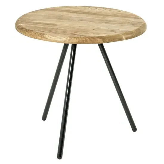 Simons Small Round Side Table - Oak, Black Metal