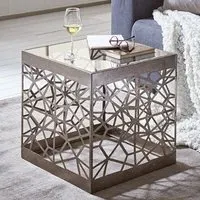 Simons Square Side Table - Clear Glass, Bronze Metal