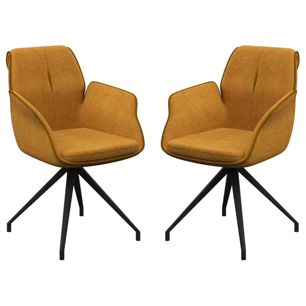 Simsbury Dining Armchairs Pair - Mustard, Fabric