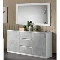 Sion 2 Door Sideboard with Mirror - White, Concrete Effect