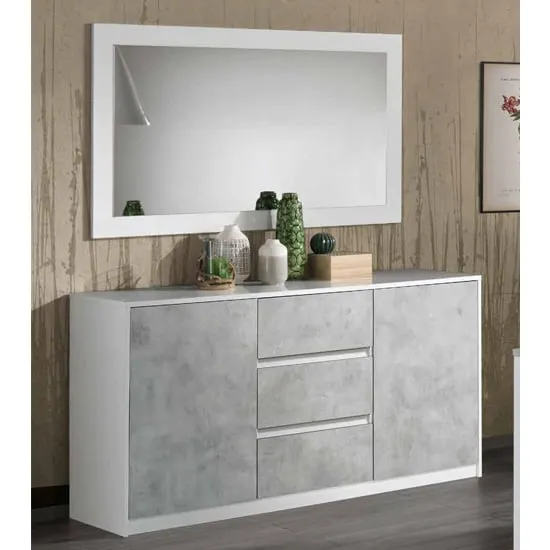 Sion 2 Door Sideboard with Mirror - White, Concrete Effect image