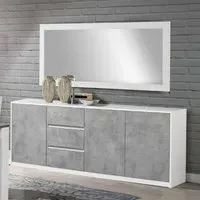 Sion 3 Door Sideboard with Mirror - White, Concrete Effect