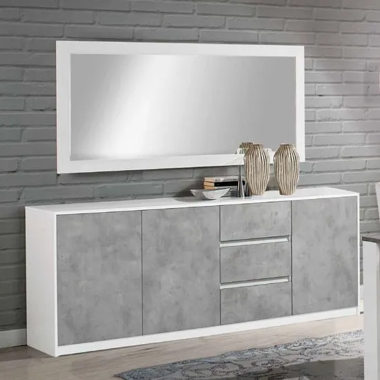 Sion 3 Door Sideboard with Mirror - White, Concrete Effect