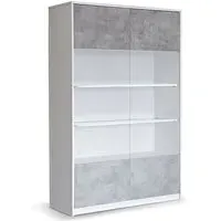 Sion Display Cabinet 2 Doors with LED - White, Concrete Effect