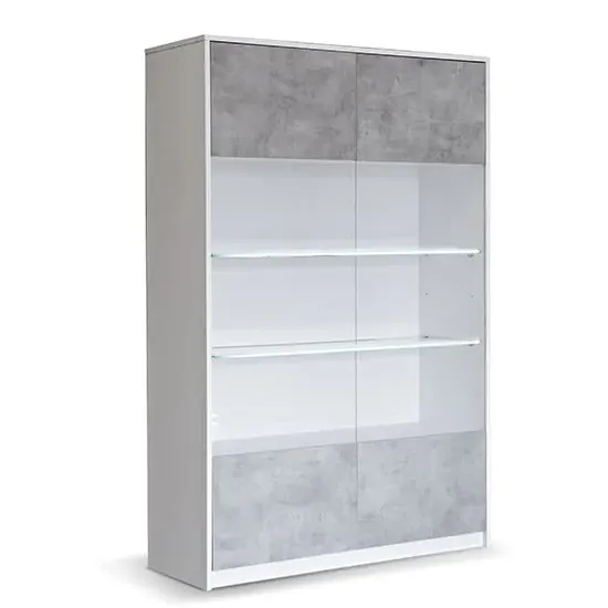 Sion Display Cabinet 2 Doors with LED - White, Concrete Effect