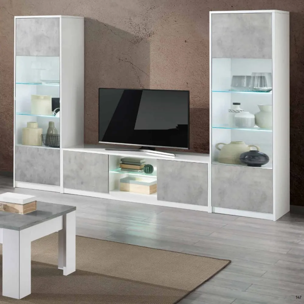 Sion Living Room Set with Display Cabinet - White Beton image