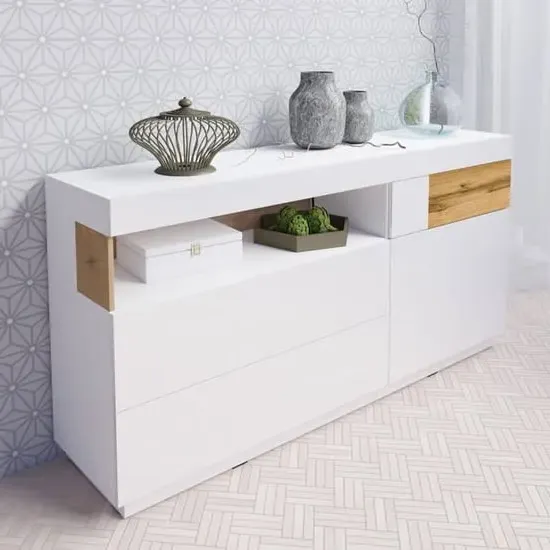 Sioux High Gloss Sideboard 1 Door 3 Drawers - White, Oak