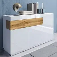Sioux High Gloss Sideboard 3 Doors 1 Drawer - White, Oak