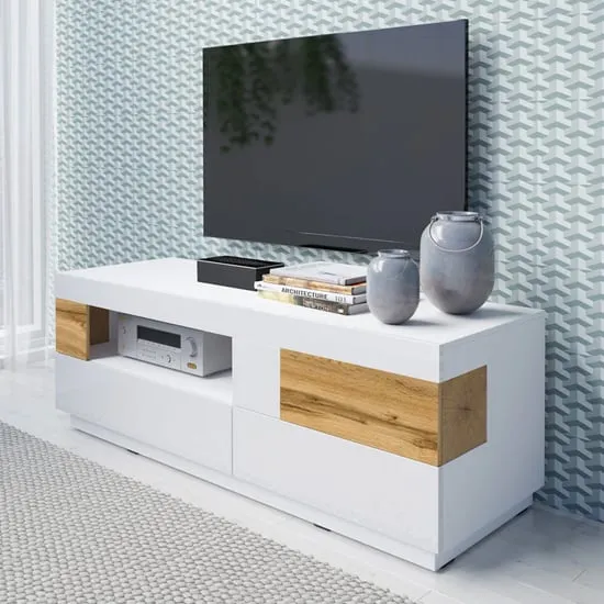 Sioux High Gloss TV Stand 1 Door 2 Drawers - White, Oak image