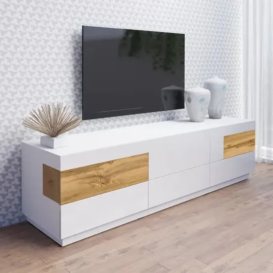 Sioux High Gloss TV Stand with 6 Drawers - White, Oak