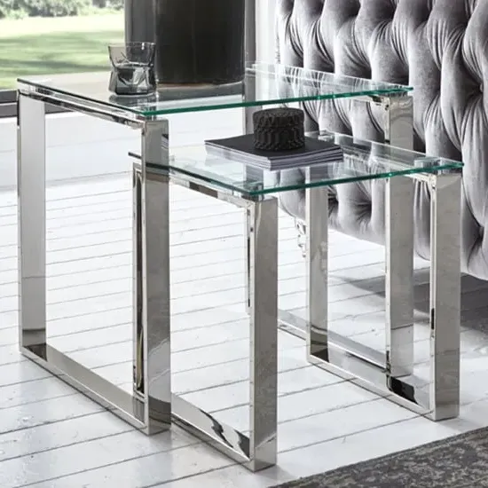 Sioux Nest of 2 Tables - Clear Glass, Stainless Steel image