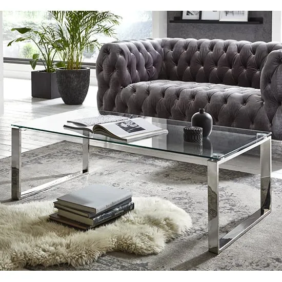 Sioux Rectangular Coffee Table - Clear Glass, Chrome