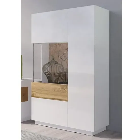 Sioux Right Display Cabinet with LED - White, Oak